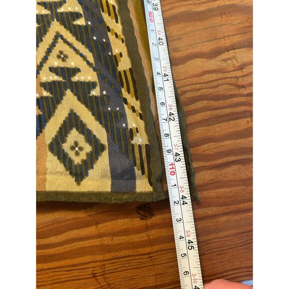 Vtg Scarves By Vera Neumann Blue Aztec Hand Rolled Oblong Silk Scarf 10”x44” - Picture 5 of 6